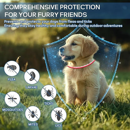 4 Pack Flea and Tick Collar for Dogs- 32 Months Fleas and Ticks Treatment - Water Resistant Dog Flea Collars for Puppy Small Medium Large Dog- Red & White