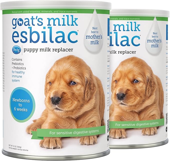 PetAg Goat’s Milk Esbilac Powder - 12 oz, Pack of 2 - Powdered Puppy Formula with Prebiotics, Probiotics & Vitamins for Puppies Newborn to Six Weeks Old - for Sensitive Digestive Systems
