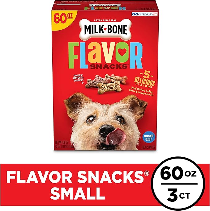 Milk-Bone Flavor Snacks Small Dog Biscuits, Flavored Crunchy Dog Treats, 60 Oz. Boxes (Pack of 3)