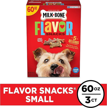 Milk-Bone Flavor Snacks Small Dog Biscuits, Flavored Crunchy Dog Treats, 60 Oz. Boxes (Pack of 3)