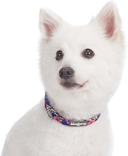 Blueberry Pet Made Well Profound Floral Print Adjustable Dog Collar in Navy Blue, X-Small, Neck 7.5"-10"