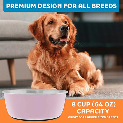 Master Pet Supply Stainless Steel Dog Bowls Set of 2 (64 Oz Each) with Non-Slip Rubber Base - Rose Quartz - Basic Dog Food Bowl Water & Food Bowls for Small Medium Large Dogs & Cats, Metal Dish