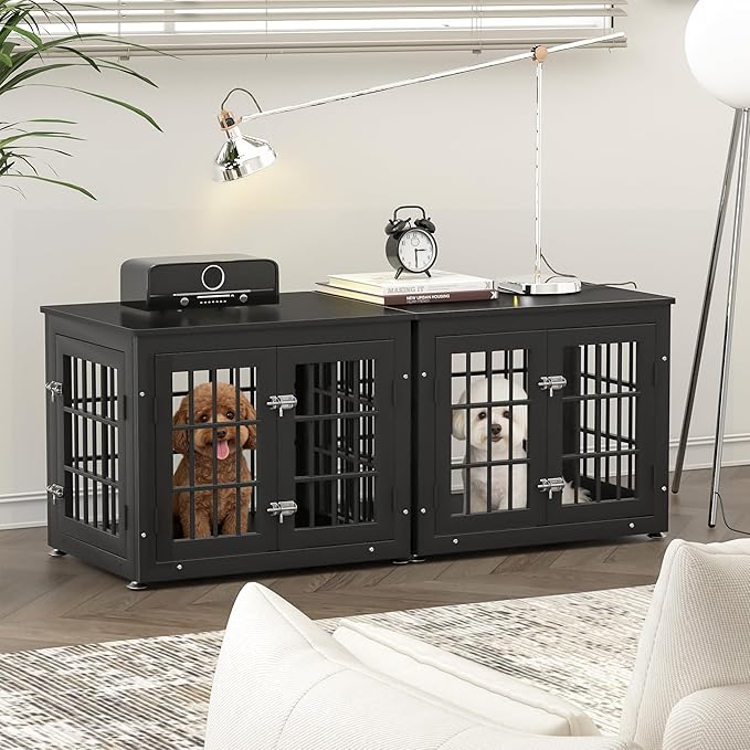 rehomerance 26 Inch Heavy Duty Dog Crate Furniture for Small Dogs, Decorative Pet House End Table, Wooden Cage Kennel Furniture Indoor, Black