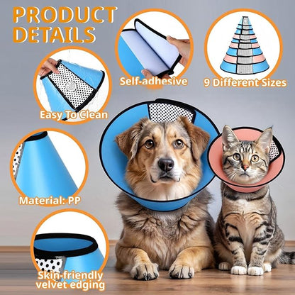 Paterr 9 Pcs Soft Dog Cone Collar Adjustable Protective for Pet Flexible Plastic Cone for Dog After Surgery Recovery E Collar for Wound Healing Small Medium Large(Colorful)
