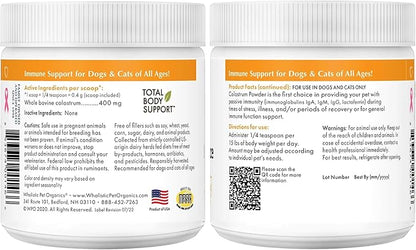 Wholistic Pet Organics Colostrum for Dogs & Cats - Bovine Colostrum Powder - Cat & Dog Allergy Relief, Immune Support & Itching Skin Relief - Cat and Dog Vitamins for Itchy Skin - 1 oz - 70 Scoops