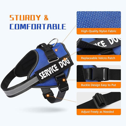 MUMUPET Service Dog Harness, No Pull Reflective Adjustable with Handle, Soft Breathable Padding for Small Dogs, 2 Removable Velcro Patches (Blue, S)