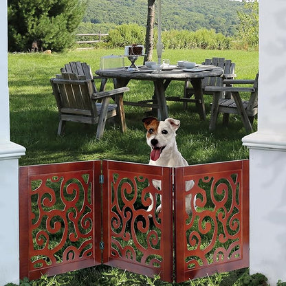 3-Section Adjustable and Scrolled Wooden Pet Gate by Etna