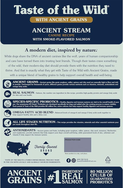 Taste Of The Wild Ancient Stream Canine Recipe With Smoke-Flavored Salmon And Ancient Grains 28lb