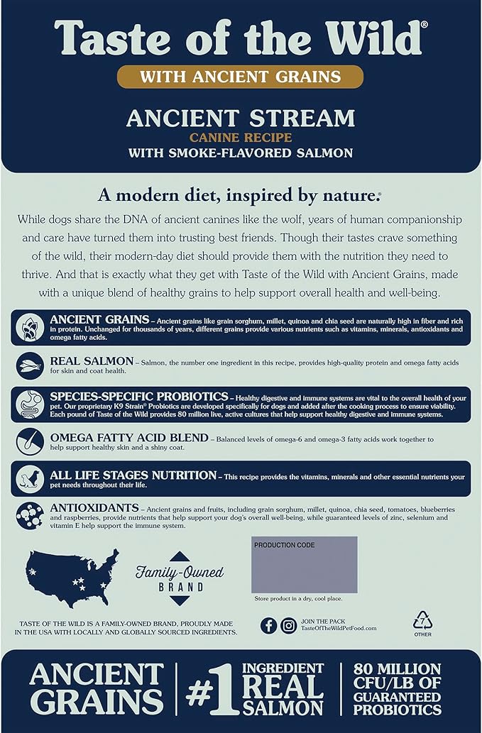 Taste Of The Wild Ancient Stream Canine Recipe With Smoke-Flavored Salmon And Ancient Grains 14lb