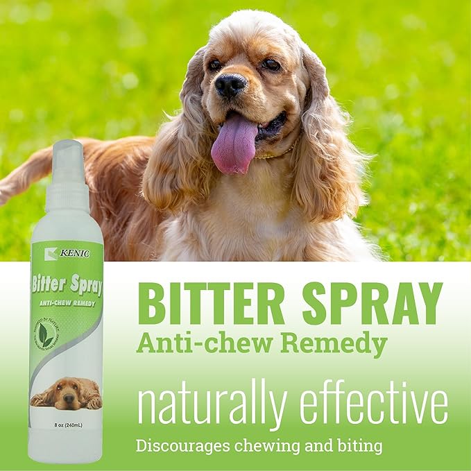 Kenic Anti-Chew Bitter Spray Deterrent for Dogs & Cats, Anti-Lick, No-Chew Training Aid, Safe for use on Furniture, Paws & Shoes & More, Made in USA
