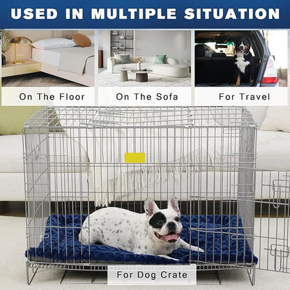 Washable Dog Bed Mat Dog Crate Pad Soft Fluffy Pet Kennel Beds Dog Sleeping Mattress for Large Jumbo Medium Small Dogs, 29 x 18 Inch, Blue