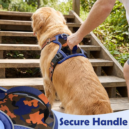 Funfox Dog Harness No Pull, Adjustable Pet Vest Harness, Super Soft Material with Vertical Handle Easy Control, Reflective Night Walking, 2 Leash Clips for Small Sized Dogs, Camo Orange, S