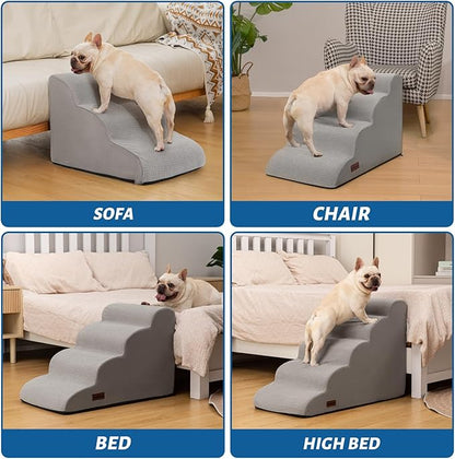 Aodisman 5-Step Dog Stairs and Ramp for High Bed, Non-Slip Sturdy Pet Steps for Small Dogs and Cats,22.2" H,Light Grey