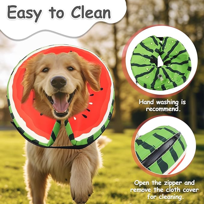 Dog Cone Collar Alternative, Inflatable, Waterproof Fabric Comfy Pillow for Dogs (Red-Green, XL(Neck:19.68'-29.6'))