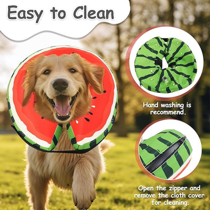Dog Cone Collar Alternative, Inflatable, Waterproof Fabric Comfy Pillow for Dogs (Red-Green, XL(Neck:19.68'-29.6'))
