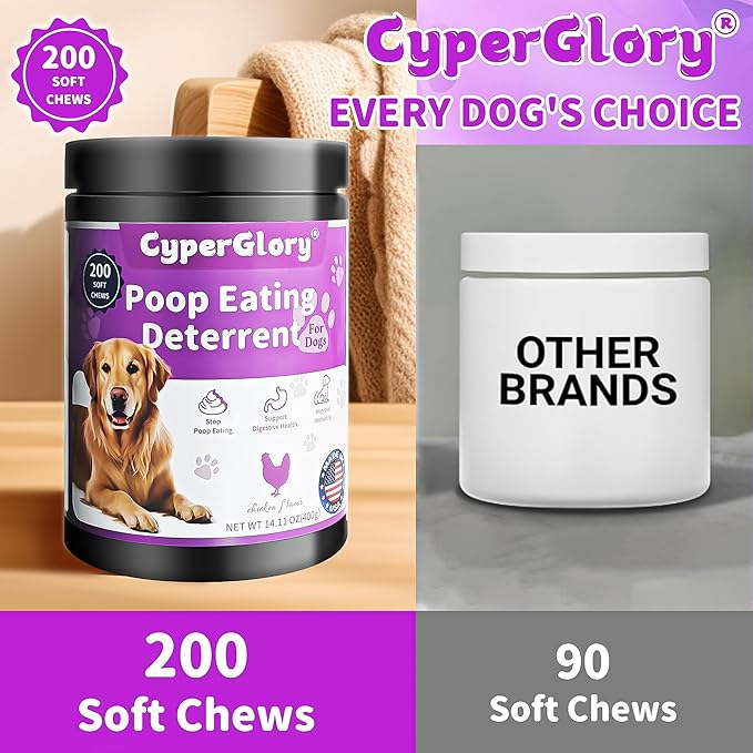 No Poop Chews for Dogs - 200 Chews Stool Eating Deterrent with Probiotics & Digestive Enzymes Supplement - Teeth Health & Immune - No Poop Eating Deterrent for Dogs - Made in USA