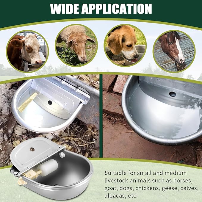 Automatic Animal Drinking Water Bowl, Stainless Steel Water Troughs for Livestock Water Dispenser for Horse,Goat,Pig,Dog Pet Feeder (Without Drainage Hole)