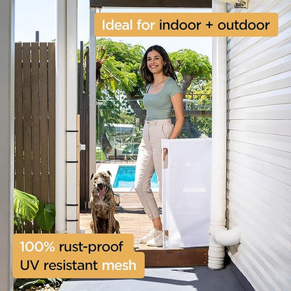 Hakuna Pets Indoor/Outdoor Paw Proof Retractable Dog Gate, 36.6" Tall Extends to 71" Wide, White