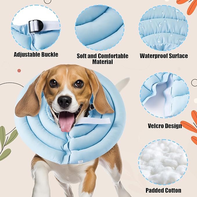 Soft Dog Cone Collar - Adjustable Recovery Cone for Medium Dogs After Surgery to Stop Licking, Waterproof Elizabethan Protective Neck Donut Collar Alternative for Pet Cat Puppy (Blue, M)