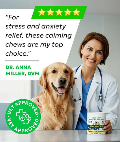 BARK&SPARK Advanced Calming Chews for Dogs - Hemp Chew + Melatonin - Anxiety Relief - Sleep Aid - Relaxing Treats - Stress Relief During Fireworks, Storms, Thunder, Barking
