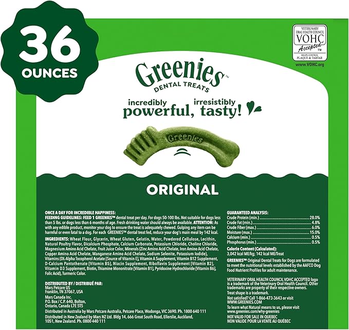 Greenies Veterinarian-Recommended Natural Dental Dog Treats, Large Size, Original Flavor, 36 oz. Pack, 24 Count
