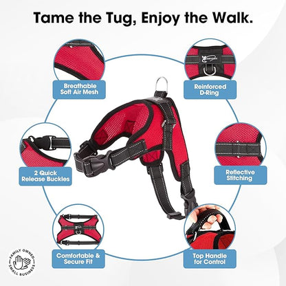No Pull Reflective Adjustable Dog Harness with Handle- Comfortable Soft All Weather Mesh, Easy On Puppy Harness for Small Medium and Large Dogs (Red) Small