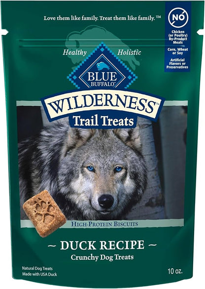 Blue Buffalo Wilderness Trail Treats High Protein Grain Free Dog Biscuits Crunchy Dog Treats, Duck Recipe, 10-oz Bag