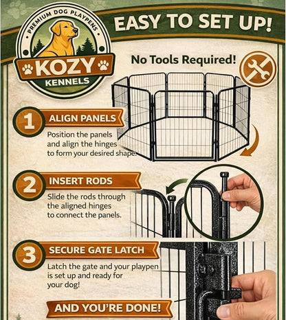 Dog Playpen w/Carrying Case for Indoor or Outdoor Use – 40 Inch, 16 Black Panels - Portable Metal Exercise Pen for Medium & Large Dogs - Pet Fence Kennel Crate for House, RV, or Travel