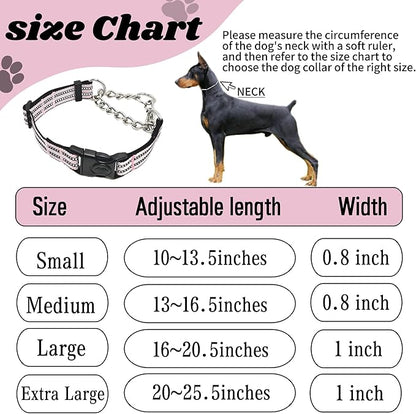 Martingale Dog Collars, Reflective Nylon Collar with Stainless Steel Chain, Adjustable Walking Training Dog Collars with Quick Release Buckle, Suitable for Small Medium Large Dogs(Pink,S)