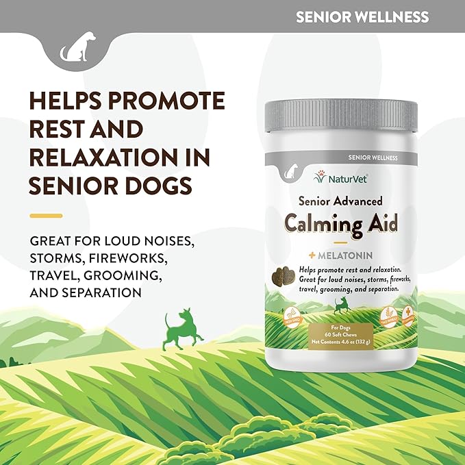 NaturVet Quiet Moments Calming Aid Dog Supplement, Helps Promote Relaxation, Reduce Stress, Storm Anxiety, Motion Sickness for Senior Dogs – 60-Ct. Soft Chews
