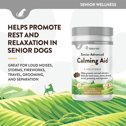 NaturVet Quiet Moments Calming Aid Dog Supplement, Helps Promote Relaxation, Reduce Stress, Storm Anxiety, Motion Sickness for Senior Dogs – 60-Ct. Soft Chews
