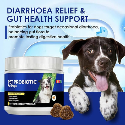 Probiotics for Dogs with Digestive Enzymes & Prebiotics - Diarrhoea Relief, Gut Health Support, Immune & Anti-Itch Function, Chicken Flavor, 120 Chews