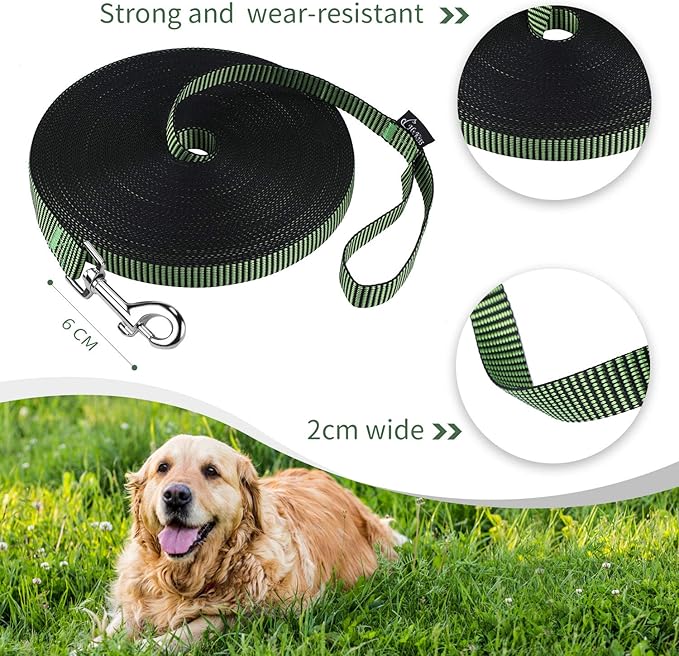 Hi Kiss Dog/Puppy Obedience Recall Training Agility Lead - 15ft 20ft 30ft 50ft 100ft Training Leash - Great for Training, Play, Camping, or Backyard(20ft,Black_Green)