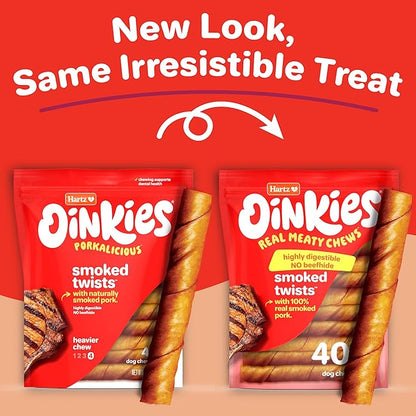Hartz Oinkies Smoked Twists with Naturally Smoked Pork Rawhide-Free Dog Treats,Highly Digestible Long Lasting Dog Chews,(Pack of 80)