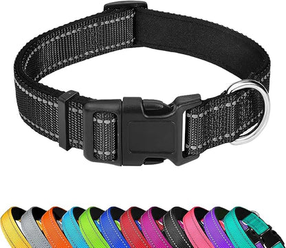 Reflective Dog Collar, Adjustable Soft Neoprene Padded Nylon Pet Collars with Buckle for Puppy and Small Dogs, Cats, Black,XS