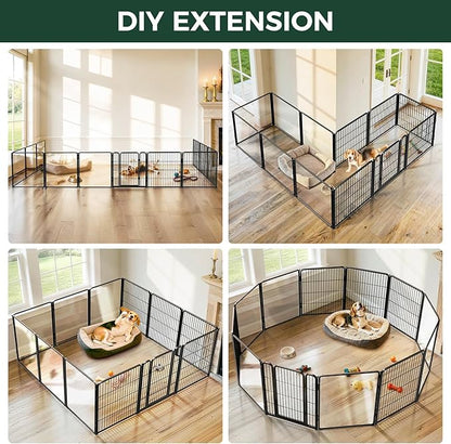 FXW AuraSpace Pro Acrylic & Wire Mesh Indoor Dog Playpen, 32" Height 12 Panels Metal Dog Pen for Small and Medium Dogs, Black│Patented