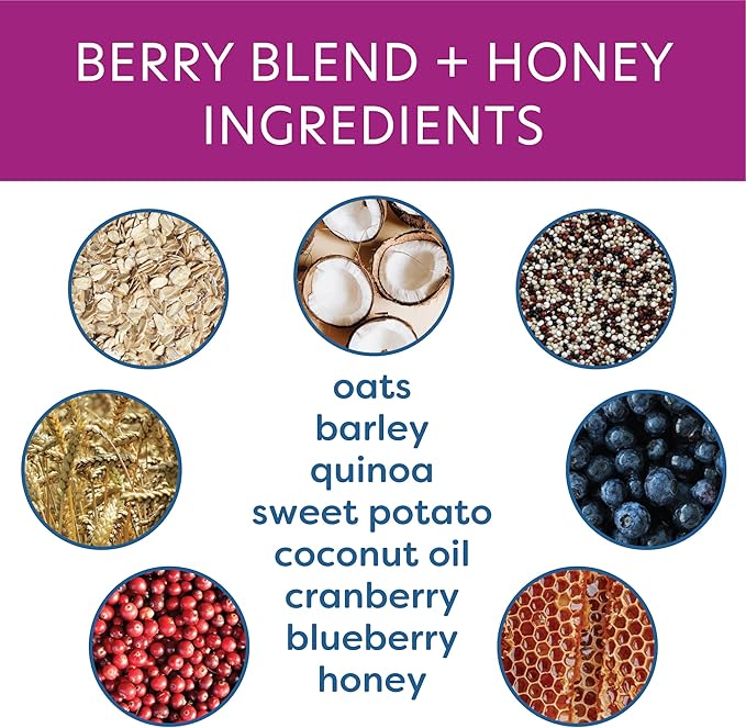 Body and Soul Berry Blend + Honey Crunchy Premium Health Training Dog Treats Superfood Oven Baked Biscuits Oats, Barley & Quinoa – Clean Natural Plant Protein, No Additives No Fillers Made in USA 10oz
