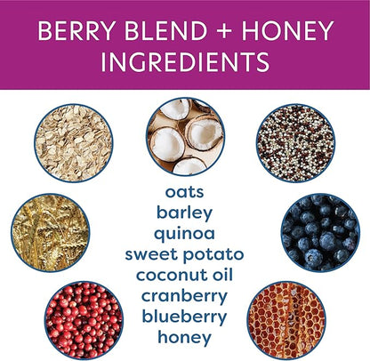 Body and Soul Berry Blend + Honey Crunchy Premium Health Training Dog Treats Superfood Oven Baked Biscuits Oats, Barley & Quinoa – Clean Natural Plant Protein, No Additives No Fillers Made in USA 10oz