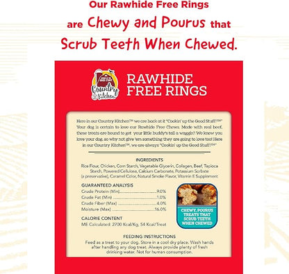 Country Kitchen Rawhide Free Beef Rings Dog Chews, Made with Real Beef, Highly Digestible, Gluten Free, 7 Count
