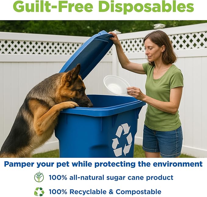 Kinn Kleanbowl Disposable Dog Food Bowls, 32 oz (Pack of 50) - Frame System Refills, Use for Travel, Boarding, or Crate, Compostable Pet Travel Bowl, No Plastic, Leakproof, Portable Dog Dish