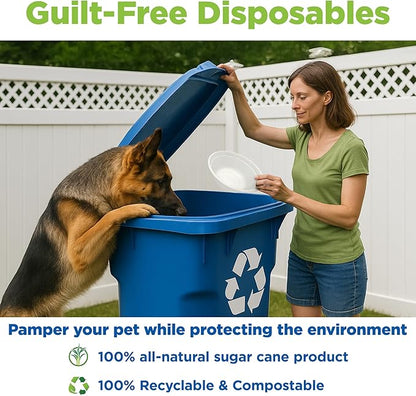 Kinn Kleanbowl Disposable Dog Food Bowls, 32 oz (Pack of 50) - Frame System Refills, Use for Travel, Boarding, or Crate, Compostable Pet Travel Bowl, No Plastic, Leakproof, Portable Dog Dish