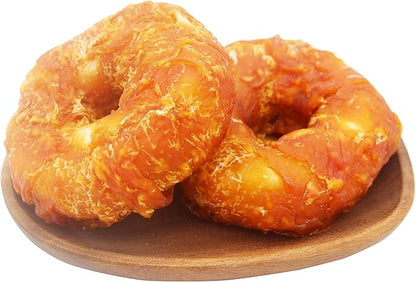 Dog Treats Long Lasting for Large Dog Clean Teeth Chicken Wrapped Rawhide Donuts 0.5lb/227g