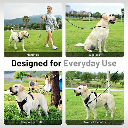 Hands-Free Dog Leash, 6.5ft Heavy Duty Reflective Nylon Leash with Dual Metal Hooks, Adjustable Crossbody & Waist Use for Walking, Jogging and Heel Training (Grey)