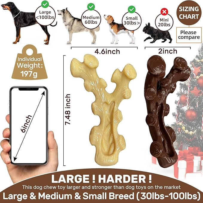 SIHRMIU 2 Pack Dog Chew Toys for Aggressive Chewers,Boredom and Stimulating Best Dog Toys for Medium/Large Breed,Tough Almost Indestructible Dog Bones for Teeth Cleaning and Training