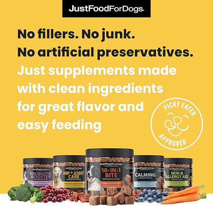 JustFoodForDogs Hip and Joint Supplement for Dogs, Human Grade Glucosamine Chondroitin Dog Supplements, Multivitamin Soft Chews, Omega 3 Oil, Superfood Blend, Plant Based Dog Vitamins - 45 Count