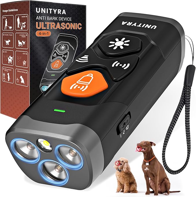 3X Ultrasonic Anti Barking Device for Dogs – 6 Training Modes, 35FT Range, Rechargeable Humane Dog Bark Deterrent Device with Flashlight for Indoor & Outdoor Use (Black)
