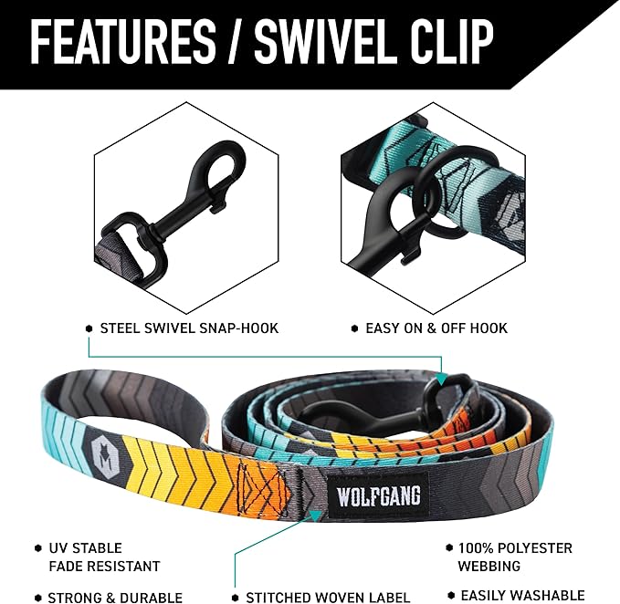 Wolfgang Heavy Duty Dog Leash, Pull-Tested to Over 800 lbs for Walking & Training, ChevTech Print, Large