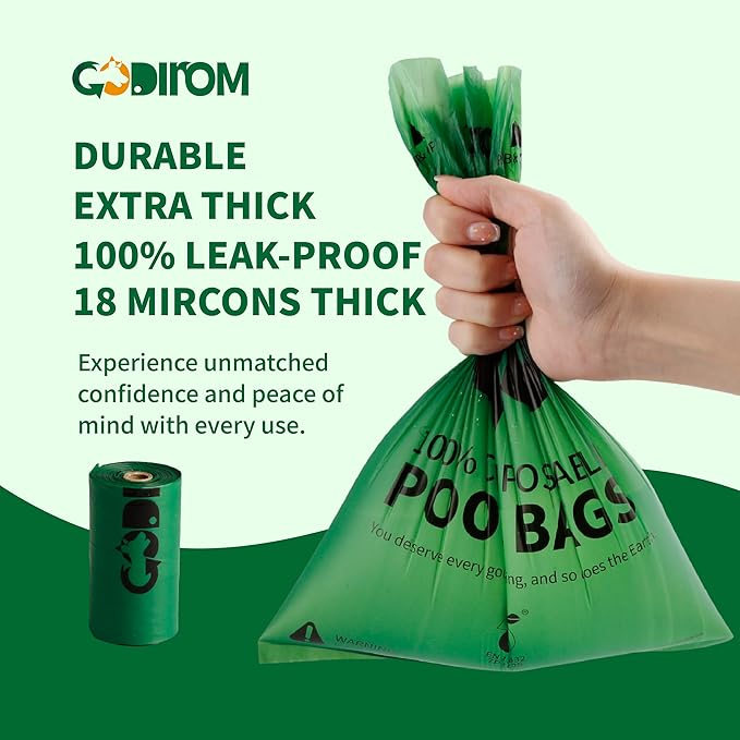 Certified 100% Home Compostable Poop Bags for Dogs, 270 Count Guaranteed Leak Proof and 18 Microns Extra Thick Waste Bag, 18 Rolls of Plant Based Doggie Poop Bag, No Scented with ASTM D6400 & EN13432