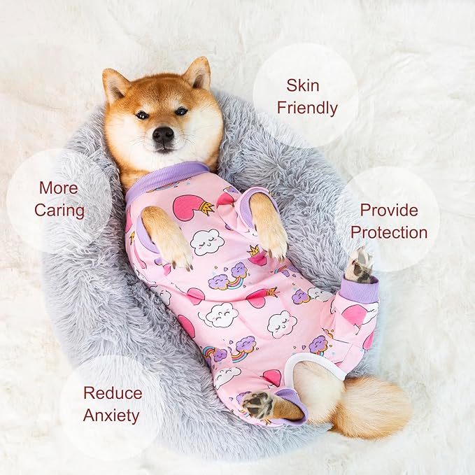 Dog Recovery Suit for Small Medium Large Dogs, Pet Onesie After Surgery Comfort Dog Bodysuit Anti Licking (X-Large, Pink Heart)
