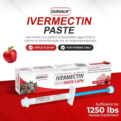 Ivermectin Horse Paste 1.87% Dewormer 6.08g Dose-Effective Appled Flavored Ivermectin Paste for Equine Care,Horse Deworming Paste -for Horses Up to 1250 lb (1 Pack)